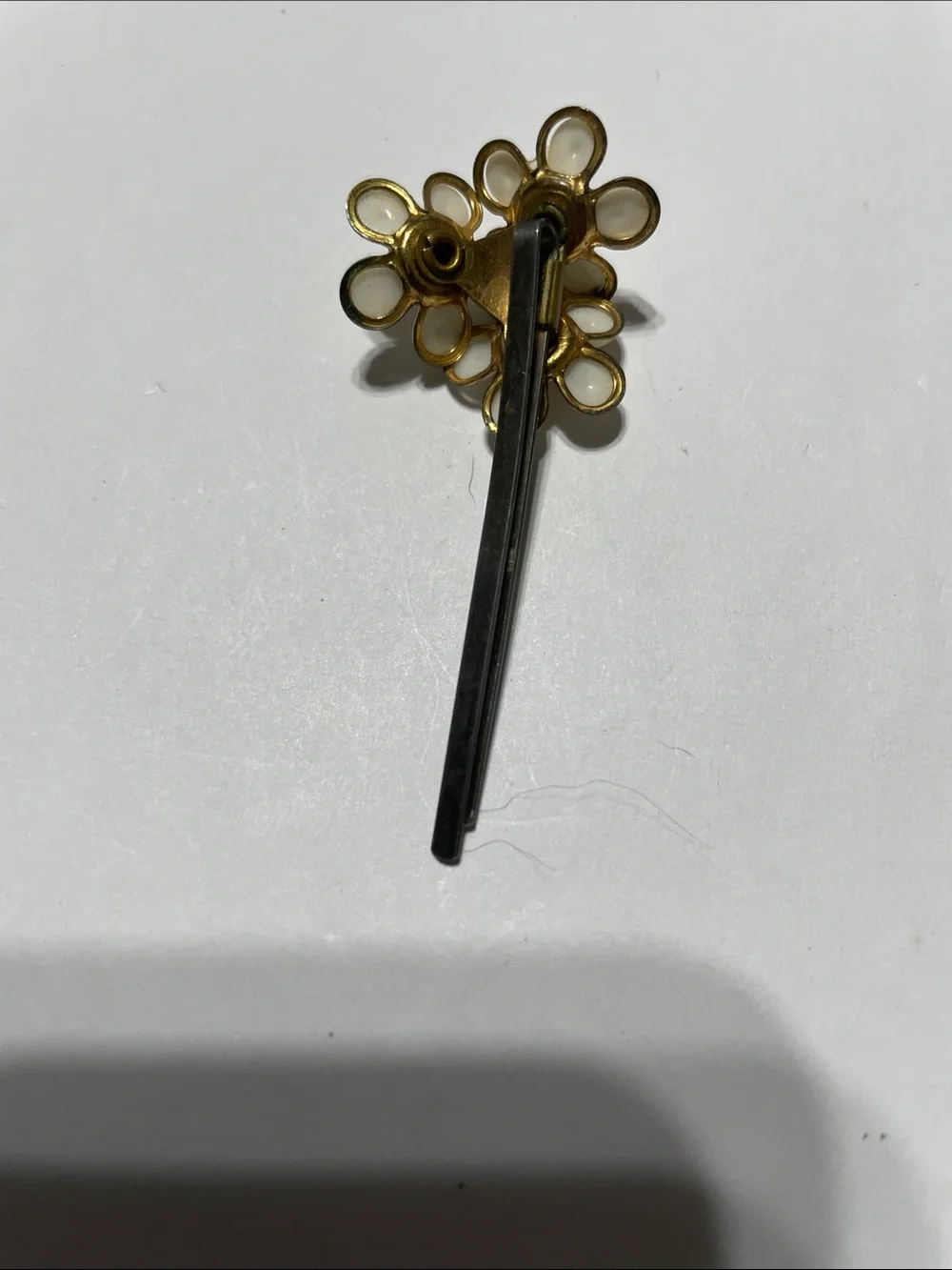 Hair Clip - Gold & Cream Floral Hair Pin with Crystal Accent.  8/10/6